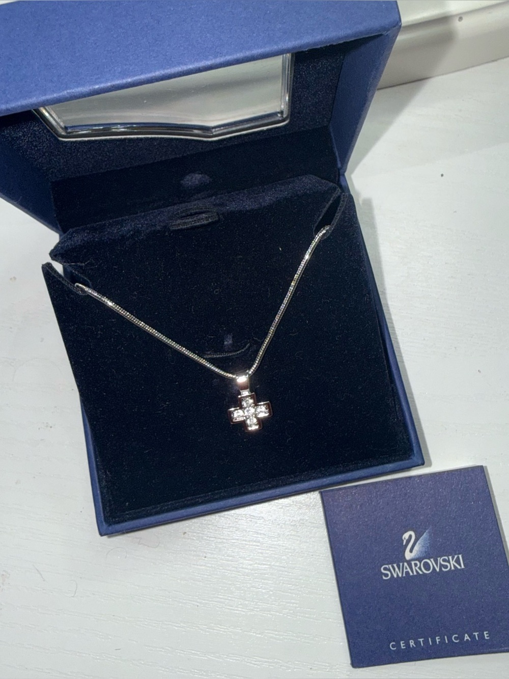 Swarovski Silver Cross Pendant Necklace with Clear Crystals